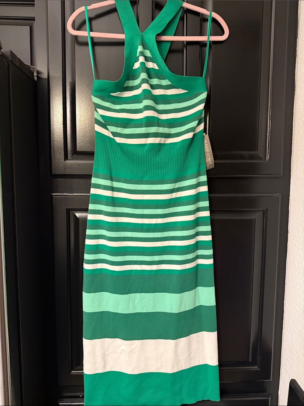 eva mendes for New York & Company Green and White Striped Racerback Midi Dress L